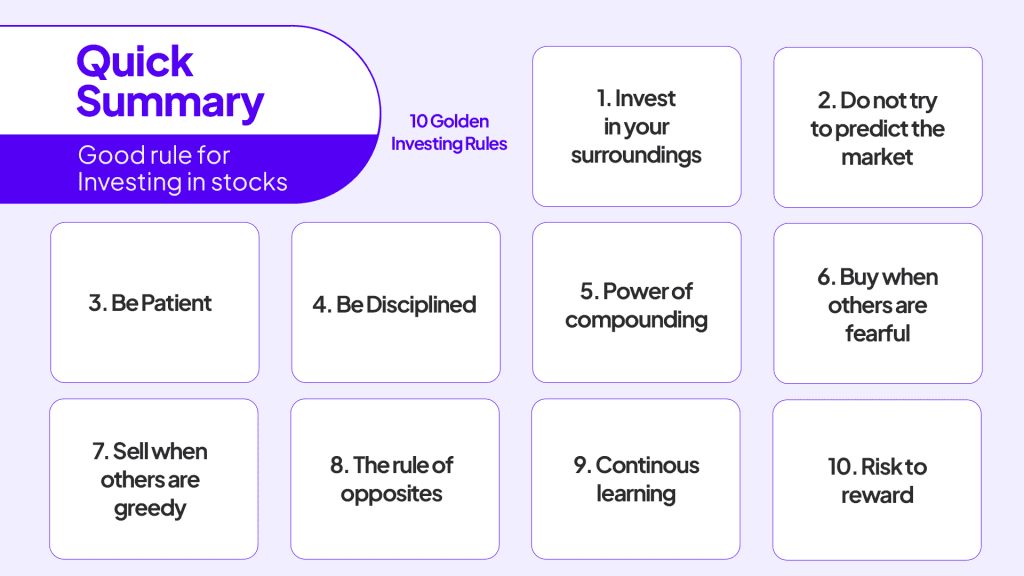 quick summary of 10 golden investing rules that every investor should keep in mind